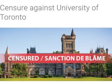 University College at the University of Toronto, with a text overlay stating &amp;quot;Censured / Sanction de Blame&amp;quot;